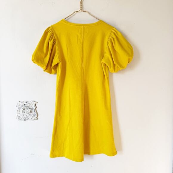Anthropologie Saturday Sunday Yellow Gold Sunny Puff Sleeve Sweatshirt Dress S - Picture 6 of 7